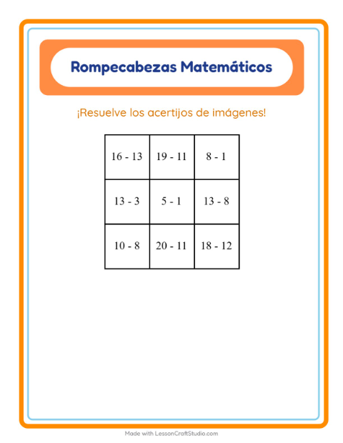 Vista previa de la hoja de Rompecabezas Matemático con Invierno para grado 1