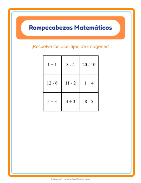 Vista previa de la hoja de Rompecabezas Matemático con Juguetes para grado 1