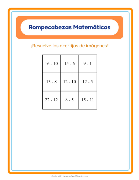 Vista previa de la hoja de Rompecabezas Matemático con Juguetes para grado 1