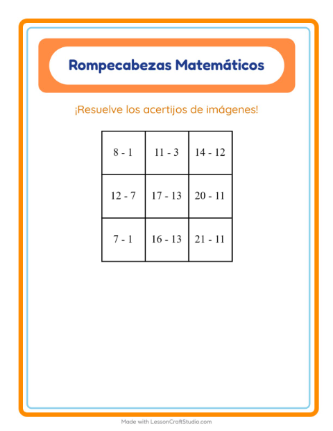 Vista previa de la hoja de Rompecabezas Matemático con Música para grado 1