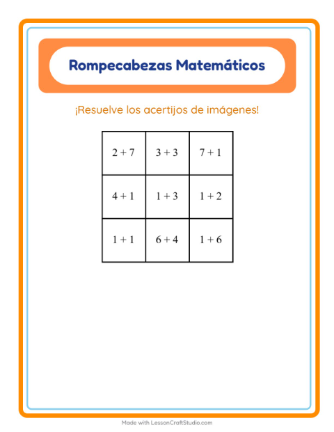 Vista previa de la hoja de Rompecabezas Matemático con Panadería para grado 1