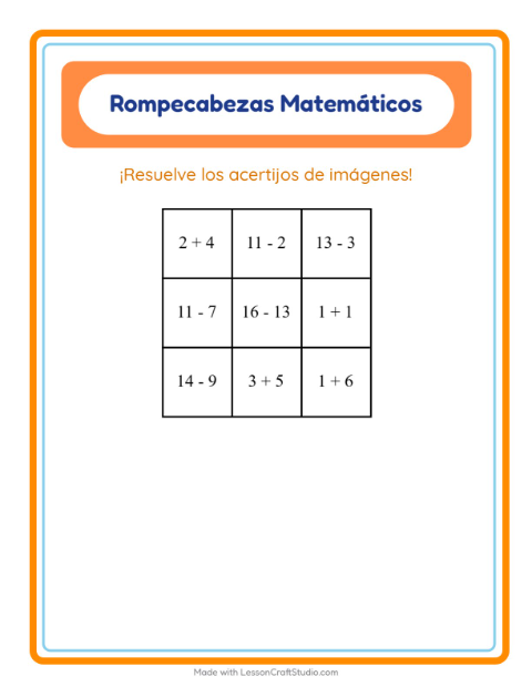 Vista previa de la hoja de Rompecabezas Matemático con Panadería para grado 1
