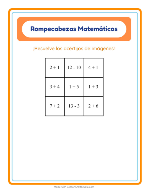 Vista previa de la hoja de Rompecabezas Matemático con Partes del cuerpo para grado 1
