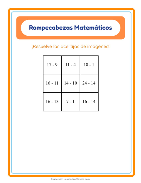 Vista previa de la hoja de Rompecabezas Matemático con Postres y dulces para grado 1