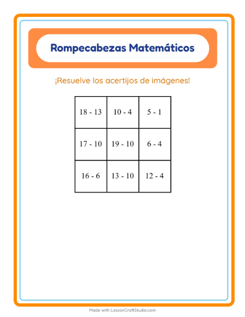 Vista previa de la hoja de Rompecabezas Matemático con Ropa para grado 1