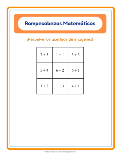 Vista previa de la hoja de Rompecabezas Matemático con Utensilios de cocina para grado 1