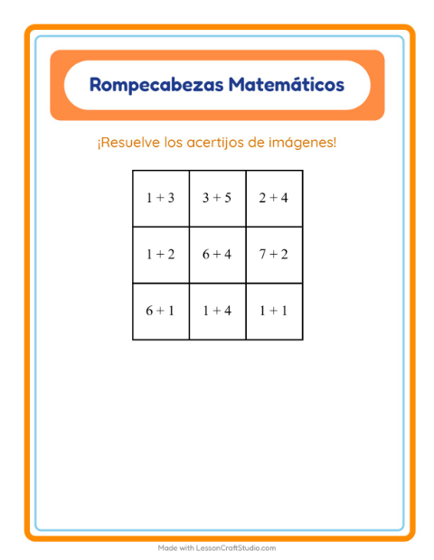 Vista previa de la hoja de Rompecabezas Matemático con Verano para grado 1