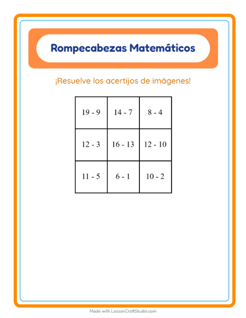 Vista previa de la hoja de Rompecabezas Matemático con Verduras para grado 1