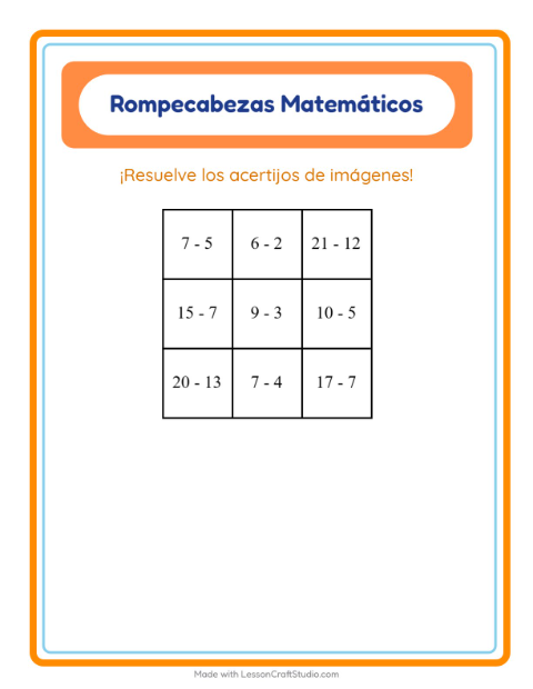 Vista previa de la hoja de Rompecabezas Matemático con Vida marina para grado 1