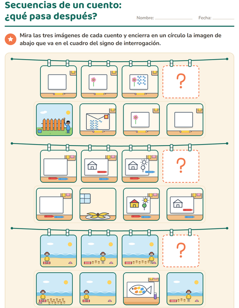 Vista previa de la hoja de Secuencias de cuentos para grado 1