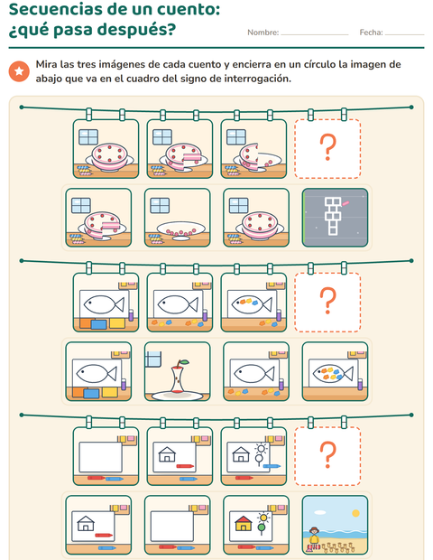 Vista previa de la hoja de Secuencias de cuentos para grado 1