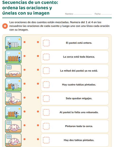 Vista previa de la hoja de Secuencias de cuentos para grado 1