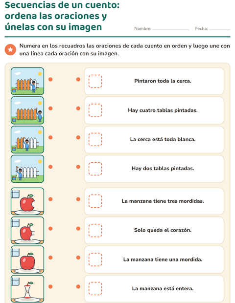 Vista previa de la hoja de Secuencias de cuentos para grado 1