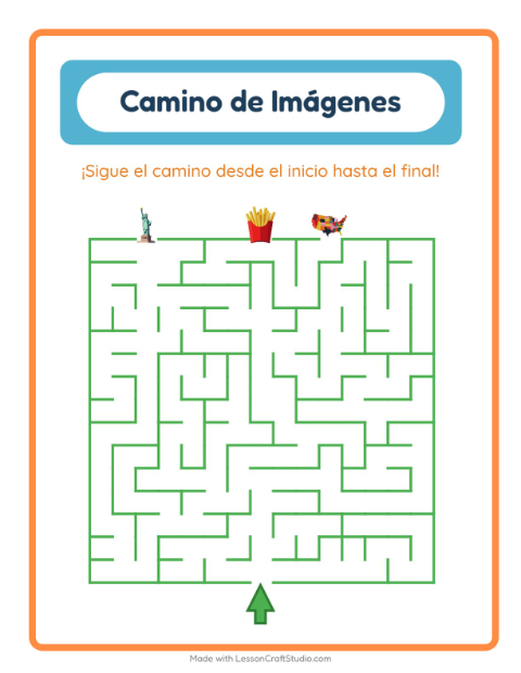 Vista previa de la hoja de Sendero De Imágenes con 4 de Julio para jardín infantil