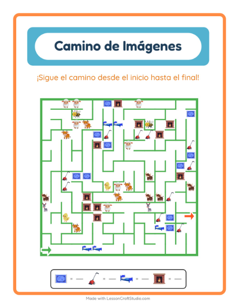 Vista previa de la hoja de Sendero De Imágenes con Alrededor de la casa para jardín infantil
