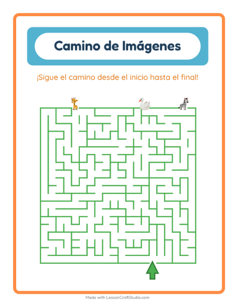 Vista previa de la hoja de Sendero De Imágenes con Animales para jardín infantil