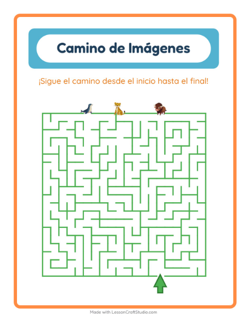Vista previa de la hoja de Sendero De Imágenes con Animales del zoológico para jardín infantil