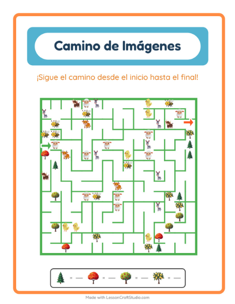 Vista previa de la hoja de Sendero De Imágenes con Árboles para jardín infantil
