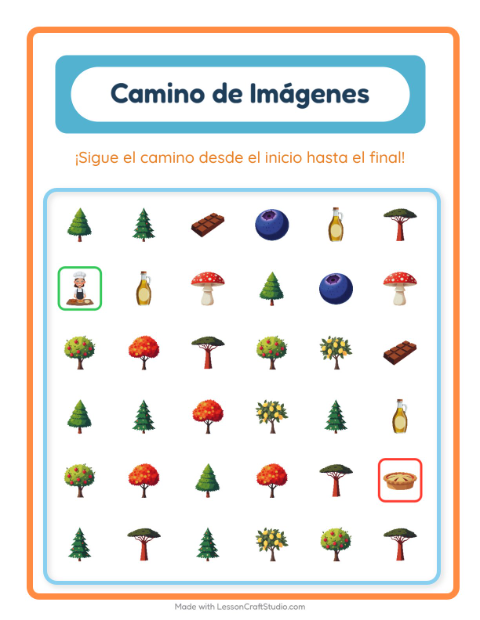 Vista previa de la hoja de Sendero De Imágenes con Árboles para jardín infantil