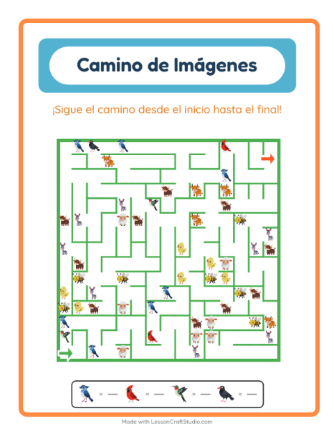 Vista previa de la hoja de Sendero De Imágenes con Aves 2 para jardín infantil
