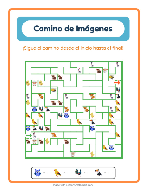 Vista previa de la hoja de Sendero De Imágenes con Aves para jardín infantil