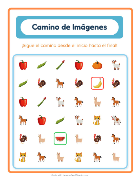 Vista previa de la hoja de Sendero De Imágenes para jardín infantil