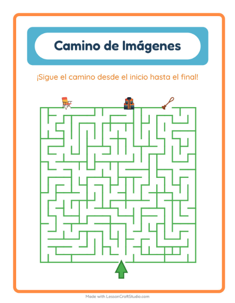 Vista previa de la hoja de Sendero De Imágenes con Campamento para jardín infantil
