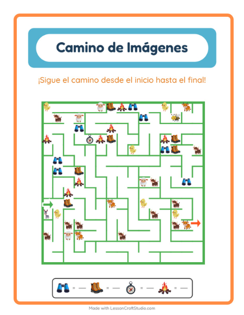 Vista previa de la hoja de Sendero De Imágenes con Campamento para jardín infantil