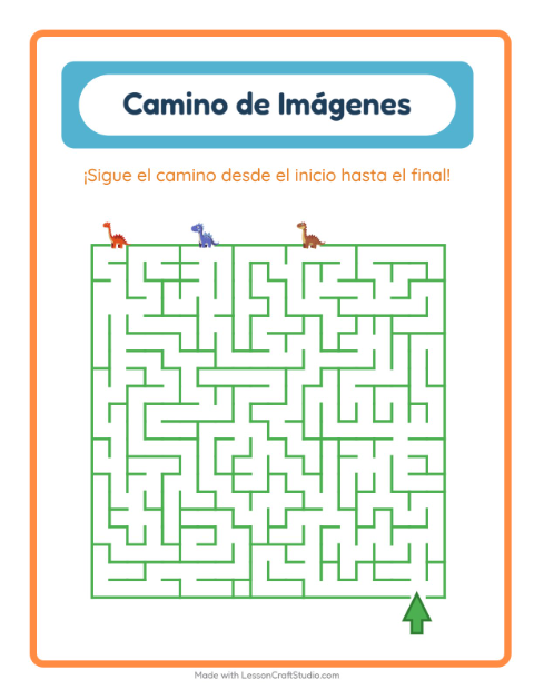 Vista previa de la hoja de Sendero De Imágenes con Dinosaurios para jardín infantil