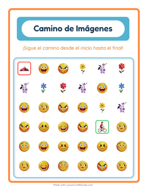 Vista previa de la hoja de Sendero De Imágenes con Emociones para jardín infantil