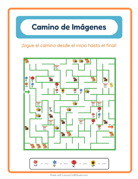 Vista previa de la hoja de Sendero De Imágenes con Flores para jardín infantil