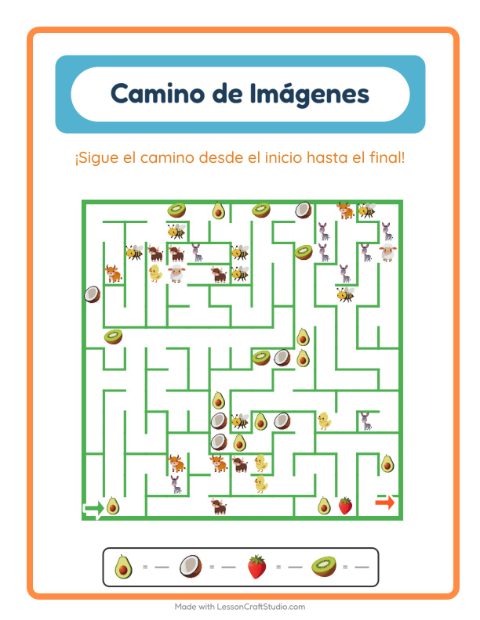 Vista previa de la hoja de Sendero De Imágenes con Frutas para jardín infantil