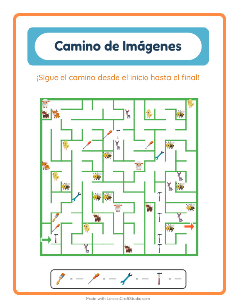 Vista previa de la hoja de Sendero De Imágenes con Herramientas para jardín infantil
