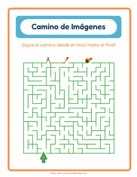 Vista previa de la hoja de Sendero De Imágenes con Herramientas para jardín infantil