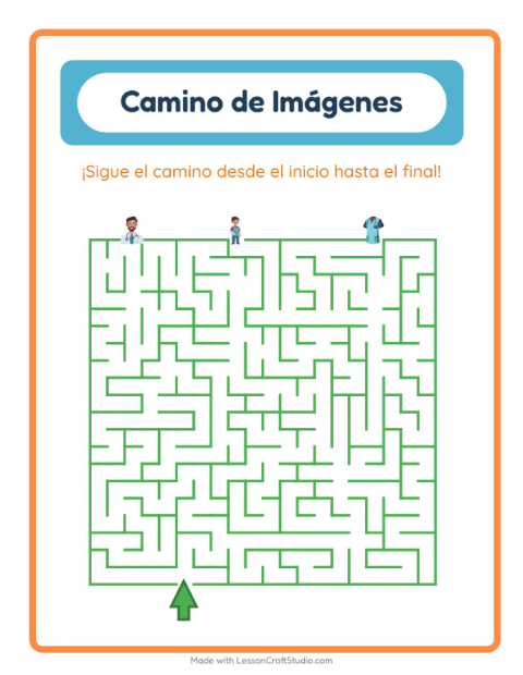 Vista previa de la hoja de Sendero De Imágenes con Hospital para jardín infantil