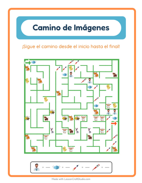 Vista previa de la hoja de Sendero De Imágenes con Hospital para jardín infantil