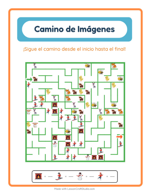 Vista previa de la hoja de Sendero De Imágenes con Invierno para jardín infantil