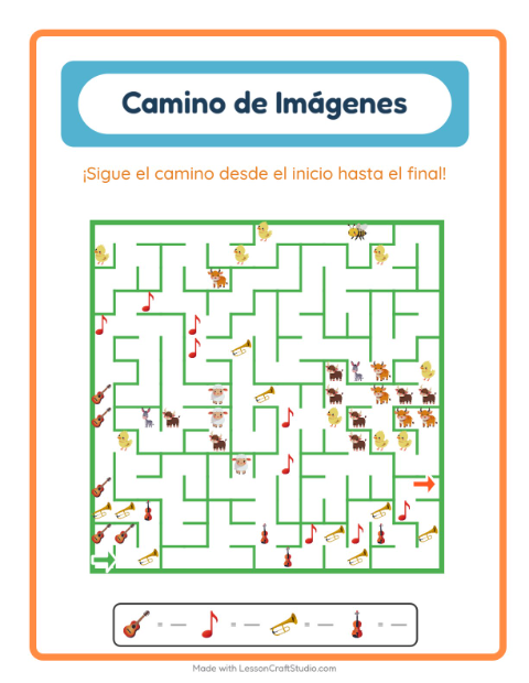 Vista previa de la hoja de Sendero De Imágenes con Música para jardín infantil