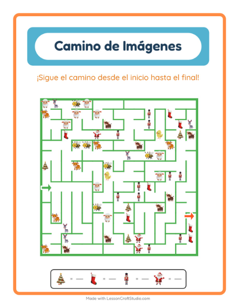 Vista previa de la hoja de Sendero De Imágenes con Navidad para jardín infantil