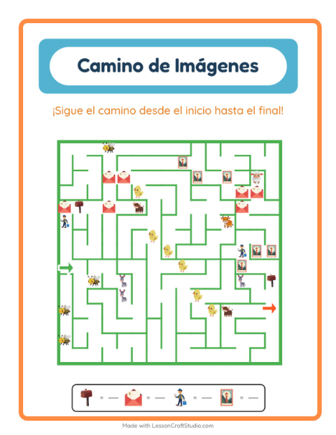Vista previa de la hoja de Sendero De Imágenes con Oficina de correos para jardín infantil