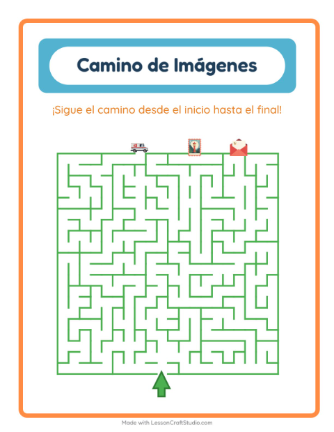 Vista previa de la hoja de Sendero De Imágenes con Oficina de correos para jardín infantil