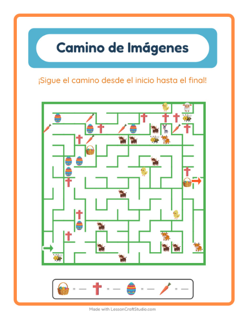 Vista previa de la hoja de Sendero De Imágenes con Pascua para jardín infantil