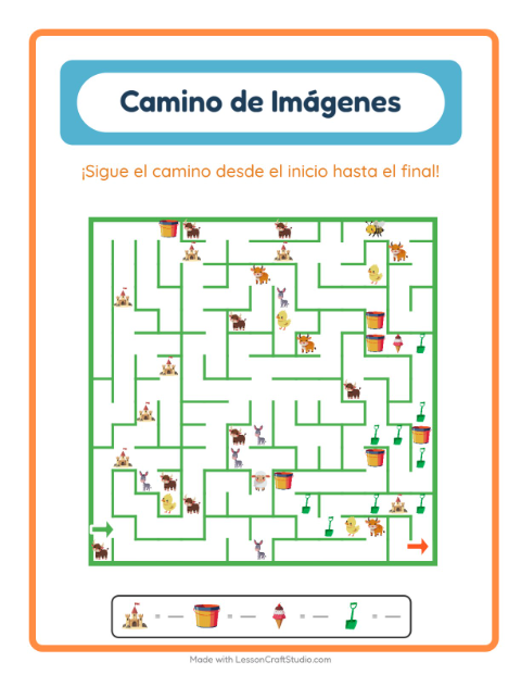 Vista previa de la hoja de Sendero De Imágenes con Playa para jardín infantil