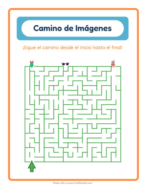 Vista previa de la hoja de Sendero De Imágenes con Playa para jardín infantil