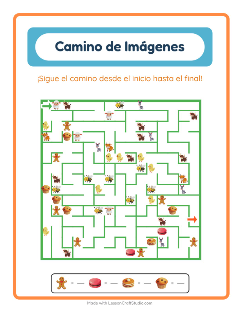 Vista previa de la hoja de Sendero De Imágenes con Postres y dulces para jardín infantil