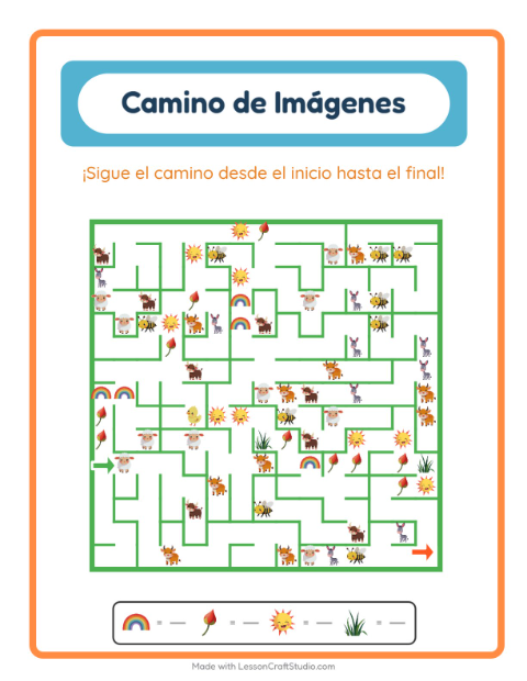 Vista previa de la hoja de Sendero De Imágenes con Primavera para jardín infantil