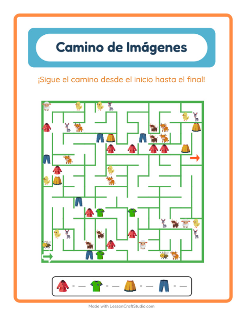 Vista previa de la hoja de Sendero De Imágenes con Ropa para jardín infantil