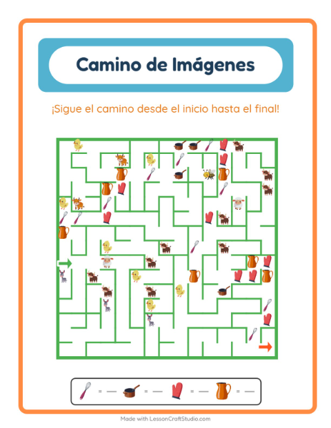 Vista previa de la hoja de Sendero De Imágenes con Utensilios de cocina para jardín infantil