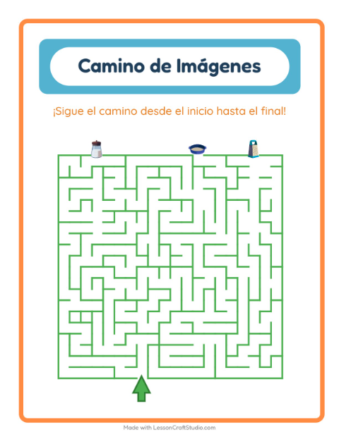 Vista previa de la hoja de Sendero De Imágenes con Utensilios de cocina para jardín infantil