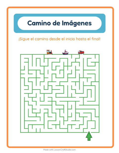 Vista previa de la hoja de Sendero De Imágenes con Vehículos para jardín infantil